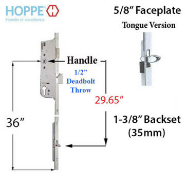 Hoppe Multipoint 1.38" Backset Manual Gear with Tongue Bottom Extension